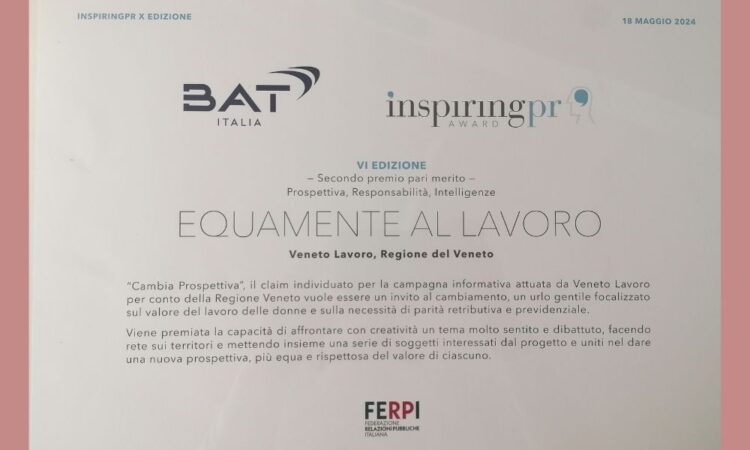 InspiringPR Award: Regione del Veneto e Veneto Lavoro si aggiudicano il secondo premio
